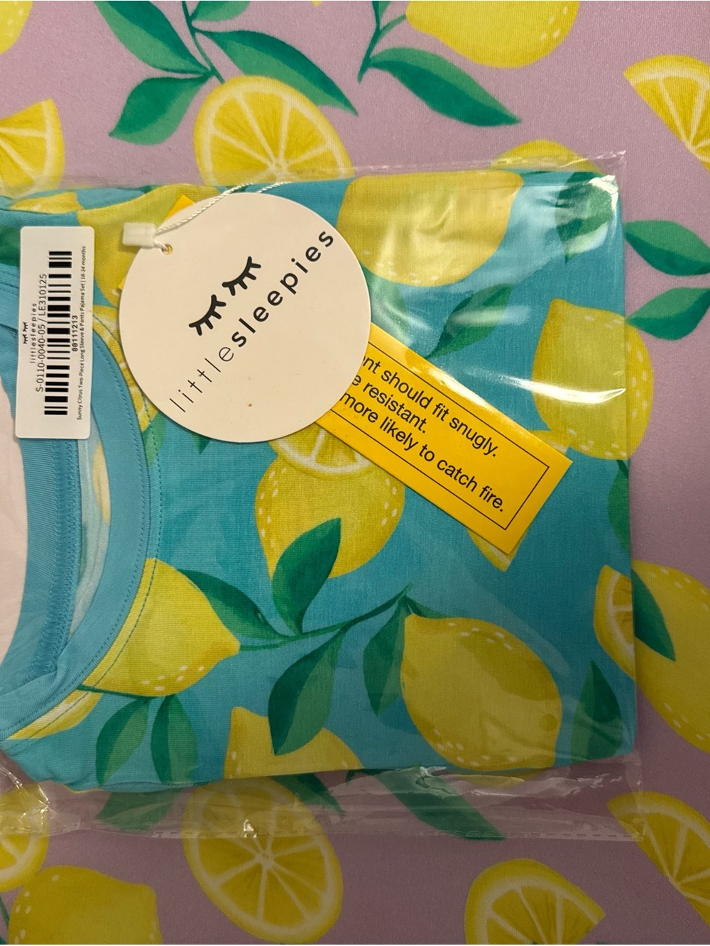 Little Sleepies Lemon Print Blue Kids Pajama two piece long sleeve